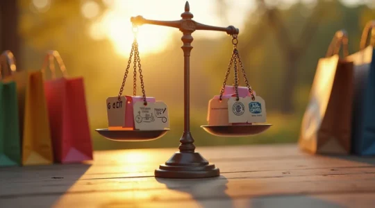 Une image symbolique représentant une balance pesant un prix bas contre une qualité ou un service supérieur, illustrant la recherche de la meilleure offre au-delà du simple prix.