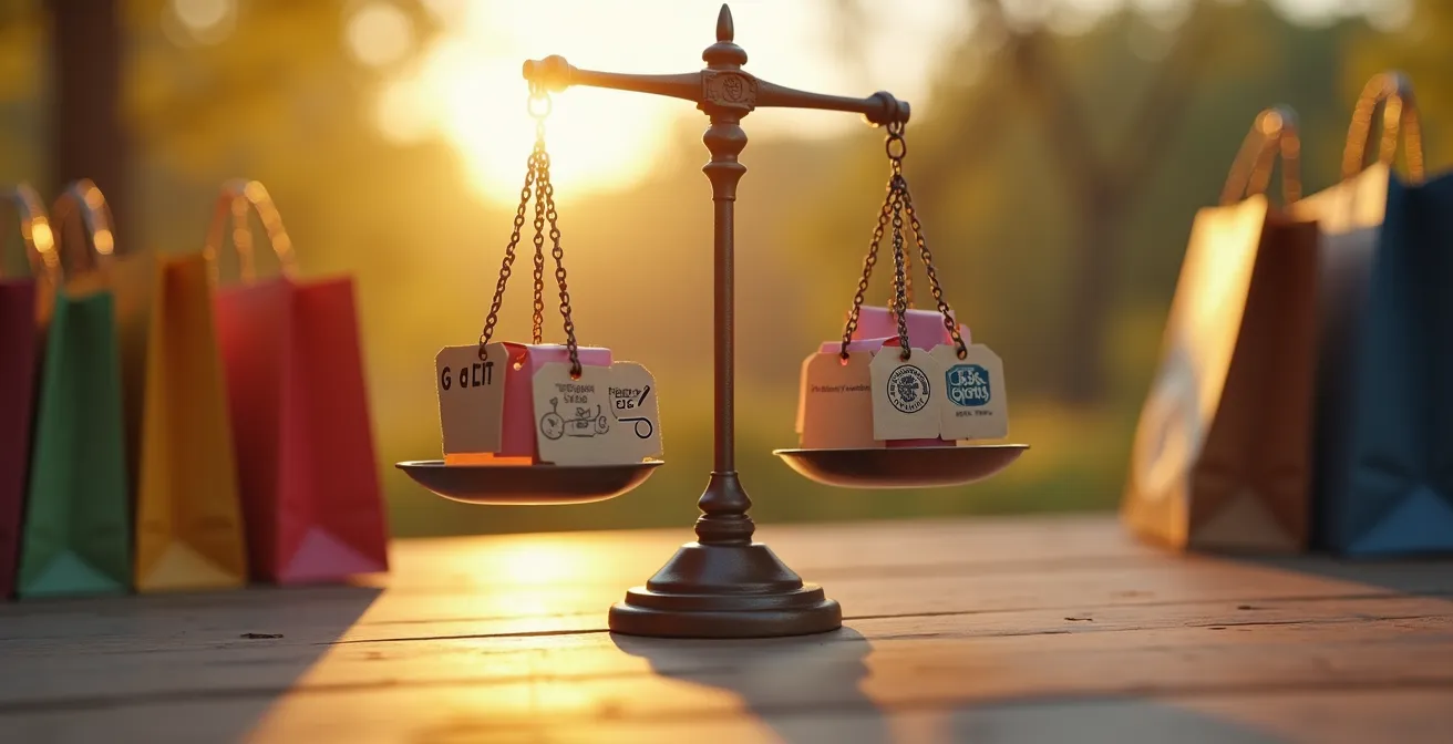 Une image symbolique représentant une balance pesant un prix bas contre une qualité ou un service supérieur, illustrant la recherche de la meilleure offre au-delà du simple prix.