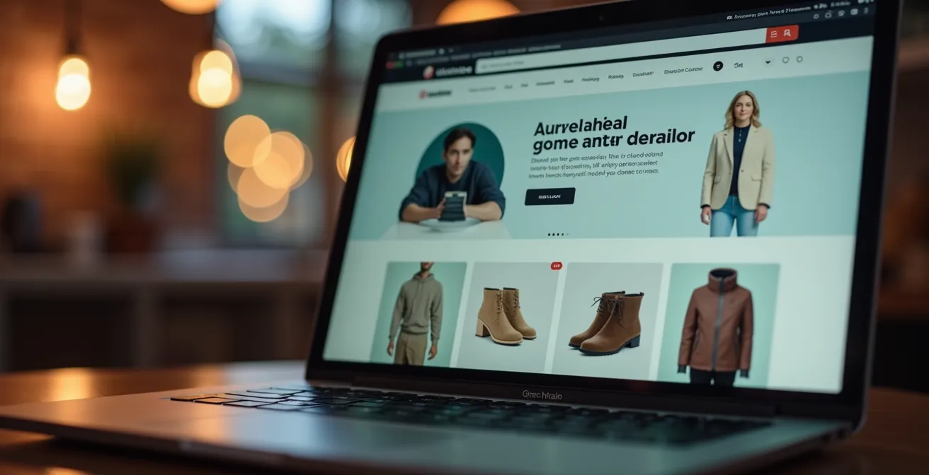 Visuel symbolique d'un site e-commerce bien fait avec photos produits uniques et interface cohérente
