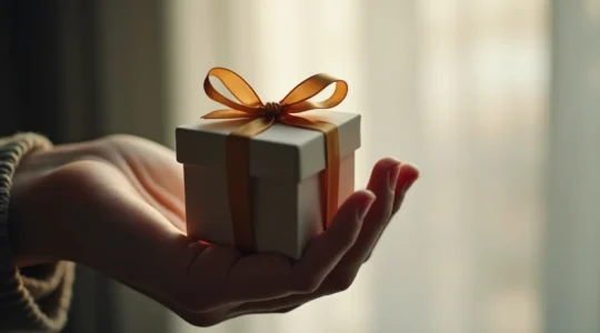 Une main tend une boîte cadeau avec un ruban, symbolisant une offre de bienvenue qui cache une stratégie marketing.
