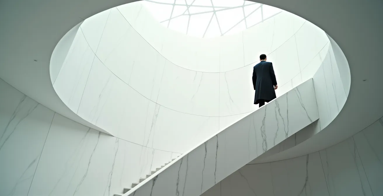 Métaphore visuelle de l'ascension vers le statut VIP avec escalier architectural moderne