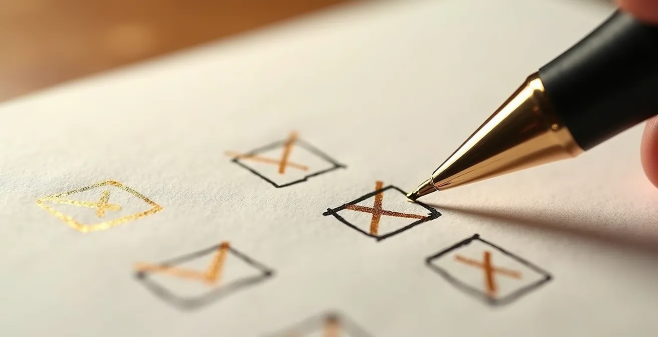 Vue macro d'une liste de contrôle abstraite avec cases cochées