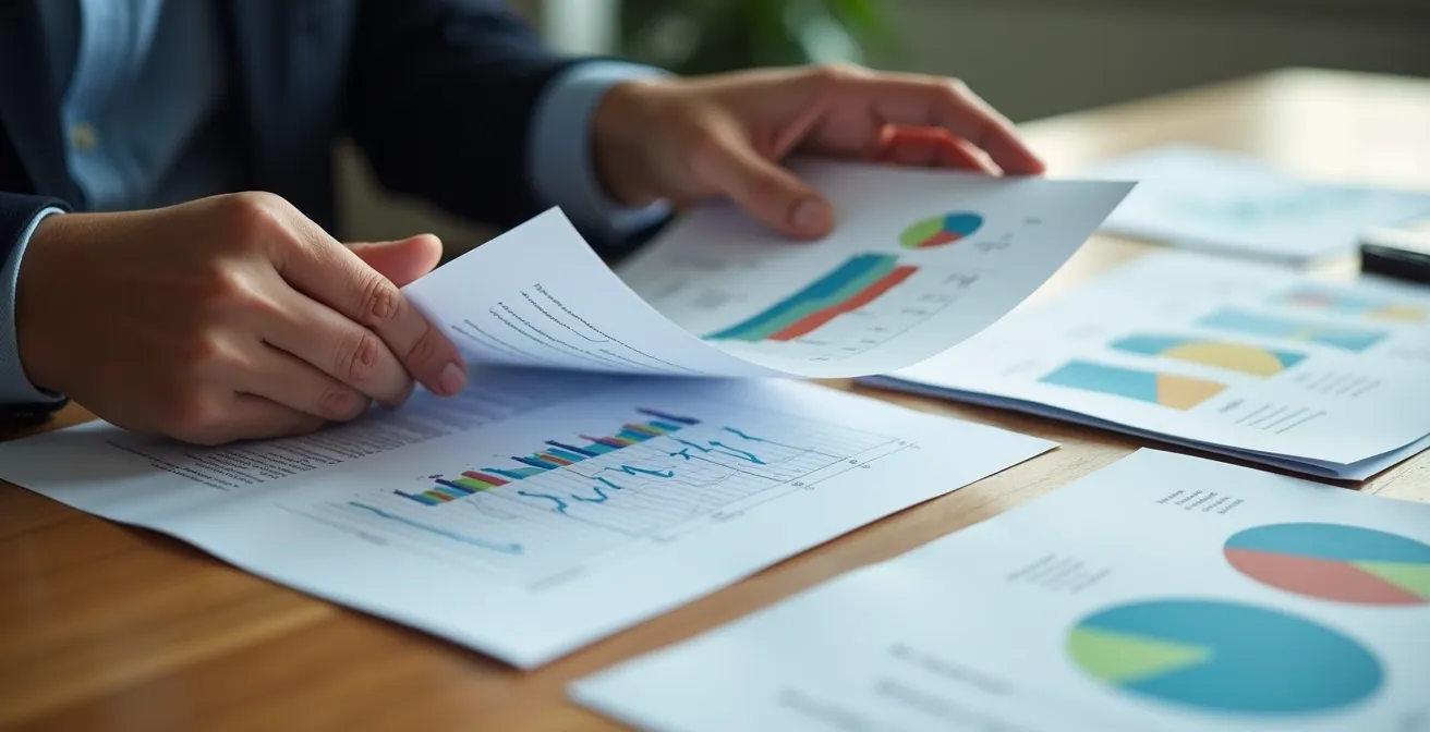 Personne analysant des documents de devis sur un bureau éclairé