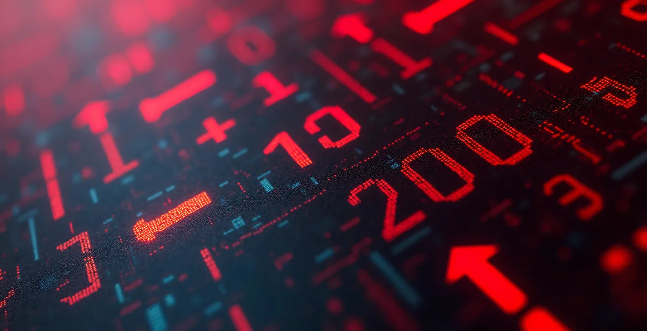 Vue macro d'un écran montrant des signaux d'alerte visuels abstraits sur une page web