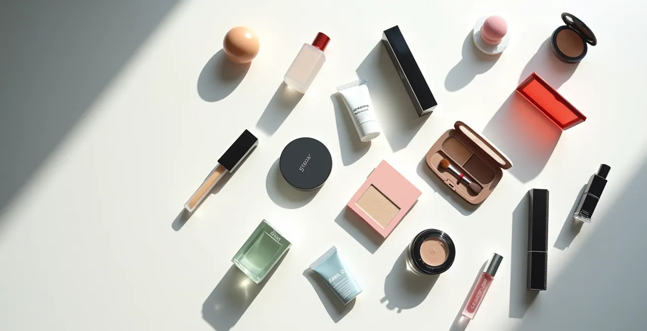 Composition abstraite montrant différents produits arrangés selon une grille de fiabilité sans texte visible