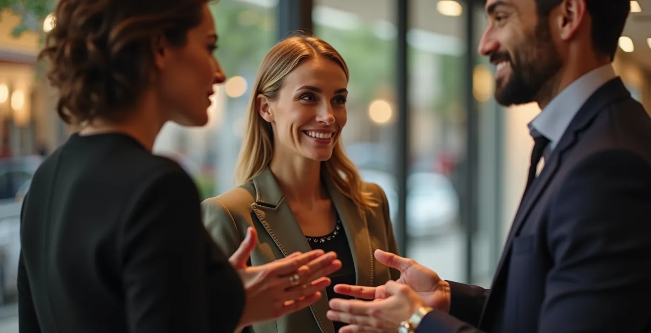 Interaction personnalisée entre client et conseiller dans un environnement boutique haut de gamme