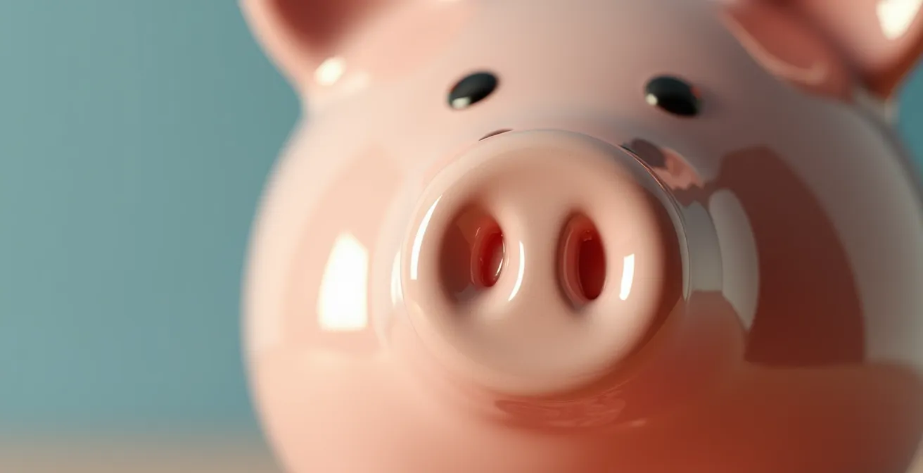 Représentation macro d'une tirelire moderne avec détails de texture suggérant l'épargne organisée